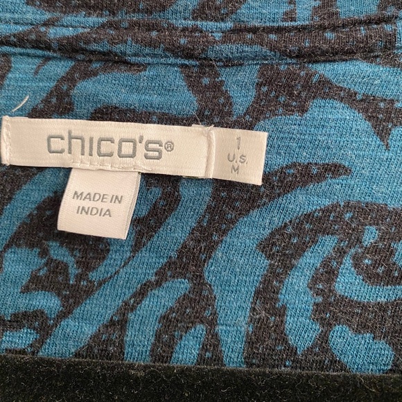 Chico's Paisley Romantic Tee Green V-neck 3/4 Sleeves Knit Top - Picture 6 of 6